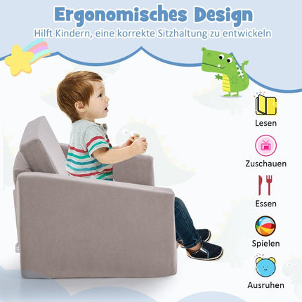 2 in 1 Klappsofa Kindersofa mit Samtstoffbezug Kindersessel Sessel 77 x 43 x 40 cm Dunkelgrau