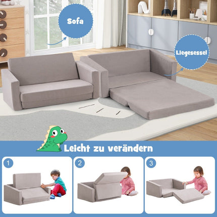 2 in 1 Klappsofa Kindersofa mit Samtstoffbezug Kindersessel Sessel 77 x 43 x 40 cm Dunkelgrau