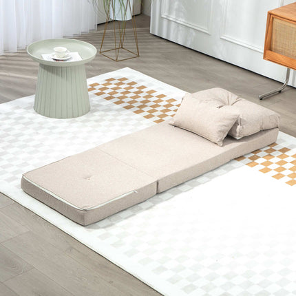 2-in-1 Folding Floor Chair and Sleeping Mat, 60 x 80 x 56 cm, Beige