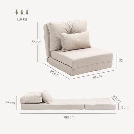 2-in-1 Folding Floor Chair and Sleeping Mat, 60 x 80 x 56 cm, Beige