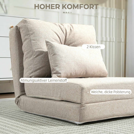 2-in-1 Folding Floor Chair and Sleeping Mat, 60 x 80 x 56 cm, Beige