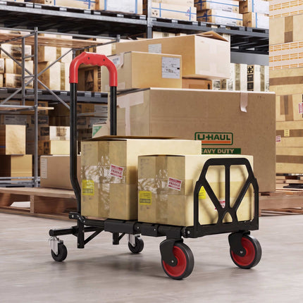 2-in-1 Folding Hand Truck and Platform Cart, Steel, 120 kg Load, Swivel Wheels