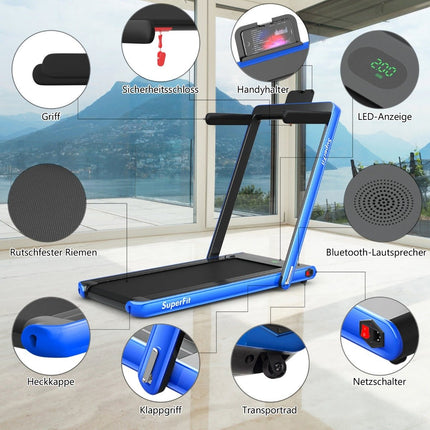 Tapis de course pliable 2 en 1 2,25 CV, tapis de course électrique portable, bleu