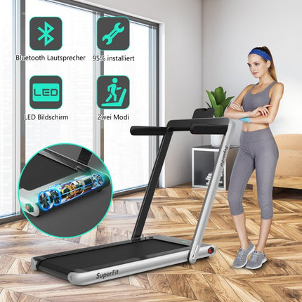 2-in-1-Laufband, klappbar, 2,25 PS, tragbar, elektrisch, silberfarben