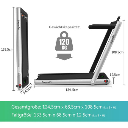 2-in-1-Laufband, klappbar, 2,25 PS, tragbar, elektrisch, silberfarben