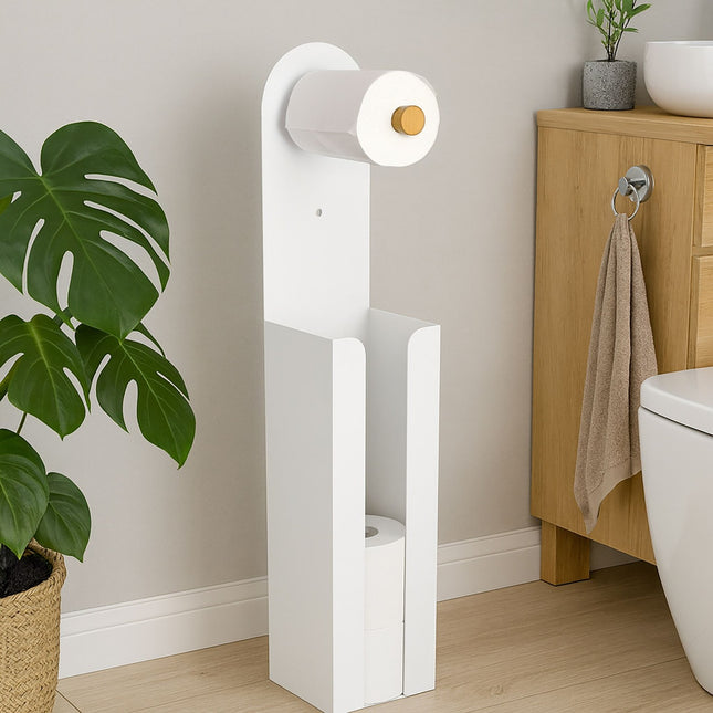 2-in-1 Freestanding Toilet Roll Holder, Bamboo & Metal