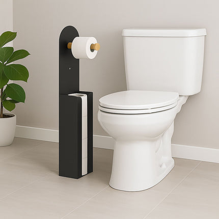 2-in-1 Freistehender Toilettenpapierhalter, Bambus & Metall