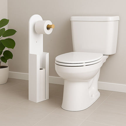 2-in-1 WC-Rollenhalter freistehend, Bambus & Metall