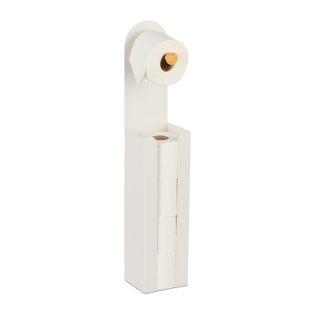 2-in-1 Freestanding Toilet Roll Holder, Bamboo & Metal