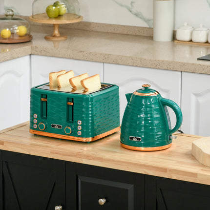 2-in-1 Green Toaster & Kettle Set, 7 Browning Levels
