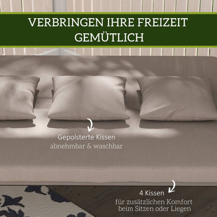 3-Sitzer Hollywoodschaukel aus Stahl mit verstellbarem Sonnendach, hellbraun