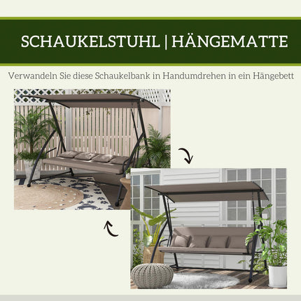 3-Sitzer Hollywoodschaukel aus Stahl mit verstellbarem Sonnendach, hellbraun