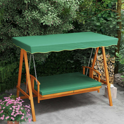 Balançoire Hollywood 2 en 1 avec fonction inclinable, balançoire de jardin 3 places en bois, balançoire en bois avec coussin d'assise pare-soleil, banc de balançoire jusqu'à 330 kg, pour jardin, terrasse, 236x130x181 cm, vert foncé |