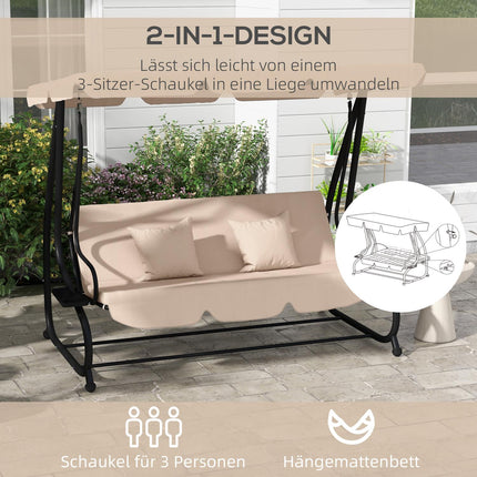 3-Sitzer Hollywoodschaukel mit Dach, Liegefunktion, braun
