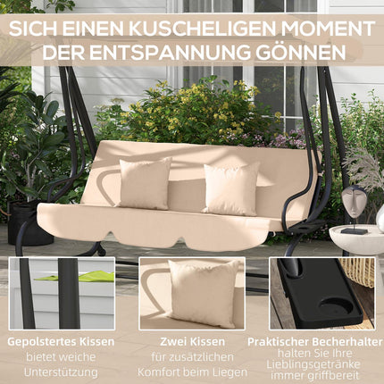 3-Sitzer Hollywoodschaukel mit Dach, Liegefunktion, braun