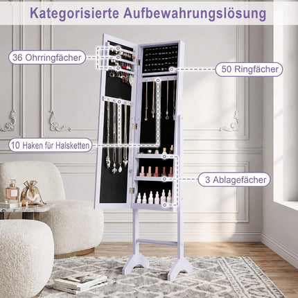 2-in-1 Jewelry Cabinet with Mirror, Violet, 3 Shelves