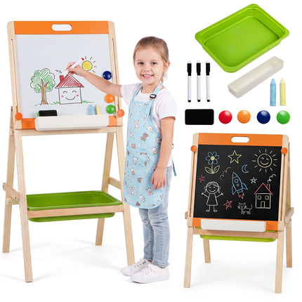 2-in-1 Kids Art Easel with Magnetic Whiteboard & Blackboard