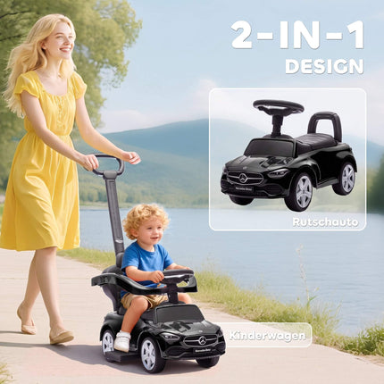 2-in-1 Kids Ride-On Car with Push Handle, Black