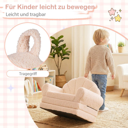2-in-1-Kindersofabett, Beige, weicher Teddyplüsch