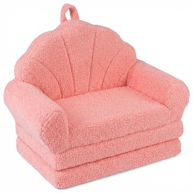 2-in-1 Kinder-Schlafsofa, Rosa Teddy-Stoff, klappbar