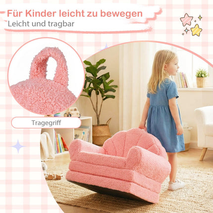 2-in-1 Kids Sofa Bed, Pink Teddy Fabric, Foldable