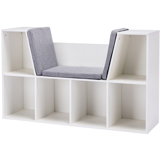 2-in-1 Kinderregal & Sitzbank mit Kissen, Weiß/Grau