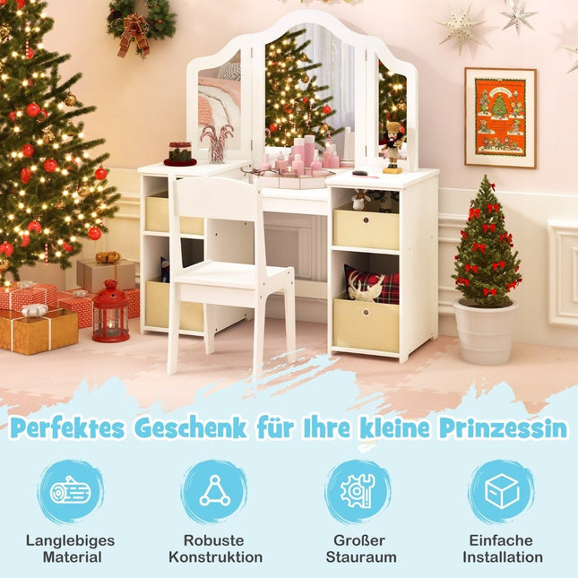 2-in-1 Kinderschminktisch mit abnehmbarem Spiegel und Stauraum