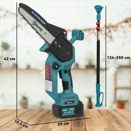 2-in-1 Mini-Kettensäge 580W mit 8000mAh Akku Sicherheitssperre 8 Zoll 42 x 29 x 10,5 cm Blau