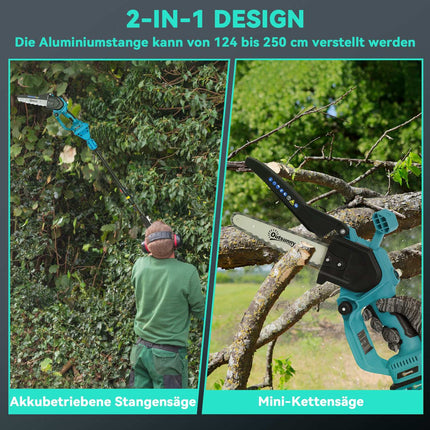 2-in-1 Mini-Kettensäge 580W mit 8000mAh Akku Sicherheitssperre 8 Zoll 42 x 29 x 10,5 cm Blau