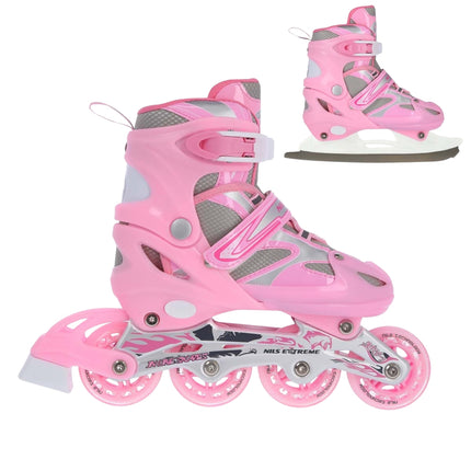 2-in-1 Pink Inline & Ice Skates, Size S (31-34)