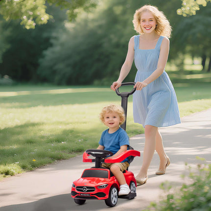 2-in-1 Red Ride-On Car with Handle, Safety Rail & Storage