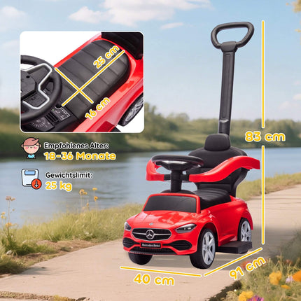 2-in-1 Red Ride-On Car with Handle, Safety Rail & Storage