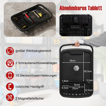 Table à outils enroulable 2 en 1 avec compartiment amovible et table de travail réglable en hauteur