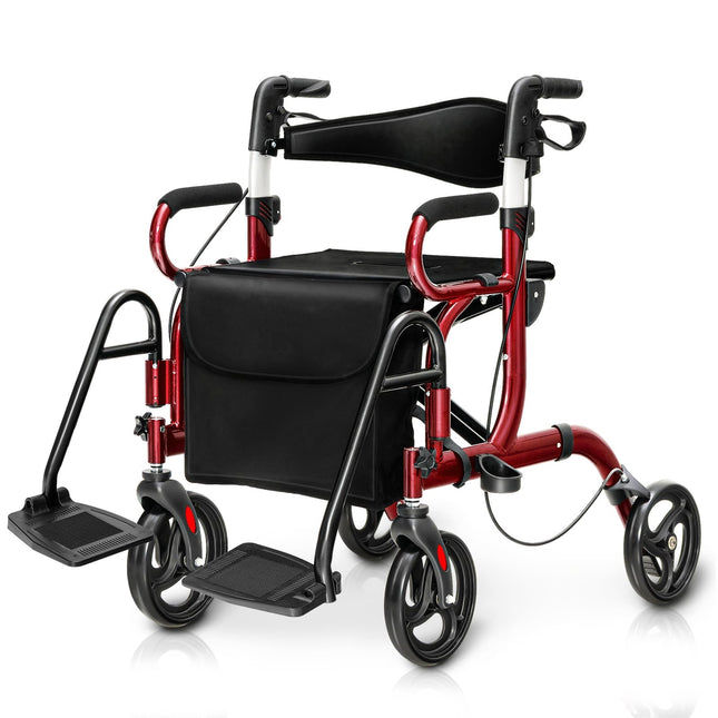 2-in-1 Rollator und Transportstuhl, faltbar, Rot