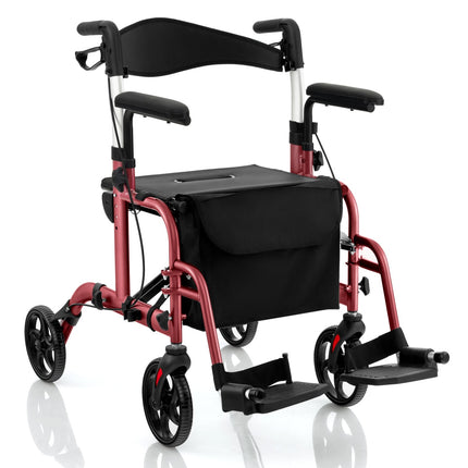 2-in-1 Rollator und Transportstuhl, Rot, Faltbar