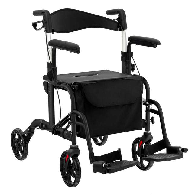 2-in-1 Rollator & Transportstuhl, faltbar, Schwarz