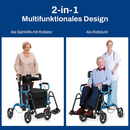 2-in-1 Rollator mit Sitz, faltbar, Blau
