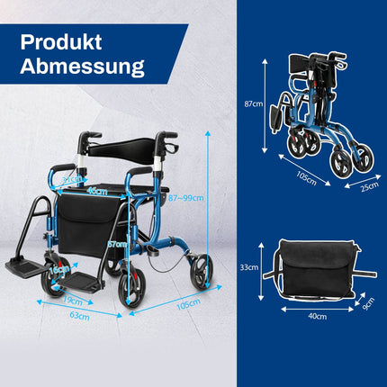 2-in-1 Rollator mit Sitz, faltbar, Blau