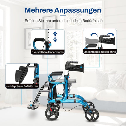 2-in-1 Rollator mit Sitz, faltbar, Blau