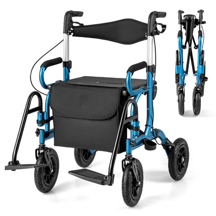 2-in-1 Rollator & Wheelchair, Pneumatic Tires, Foldable