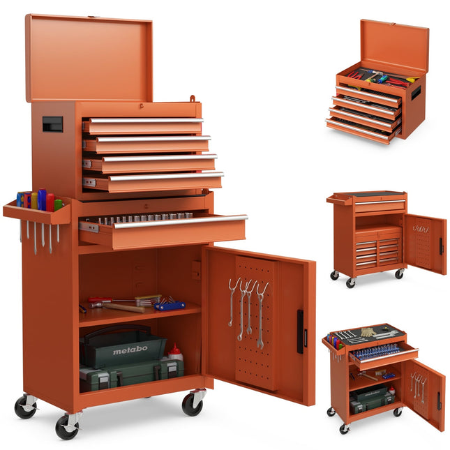 2-in-1 Rollender Werkzeugkasten, 5 Schubladen, 100 kg Tragkraft