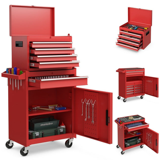 2-in-1 Rollender Werkzeugkasten mit 5 Schubladen, 100 kg Tragkraft