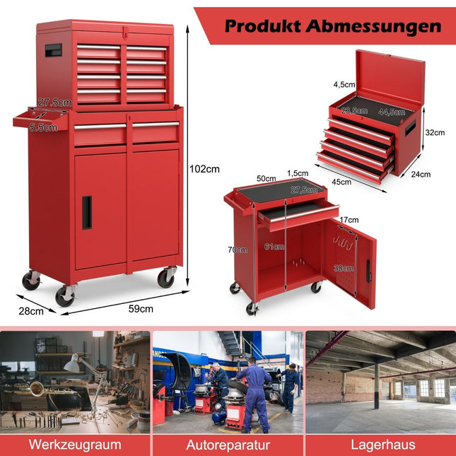 2-in-1 Rollender Werkzeugkasten mit 5 Schubladen, 100 kg Tragkraft