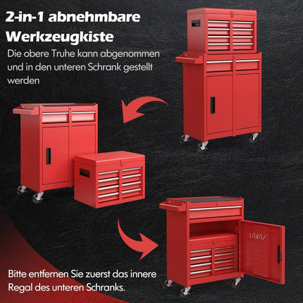 2-in-1 Rollender Werkzeugkasten mit 5 Schubladen, 100 kg Tragkraft
