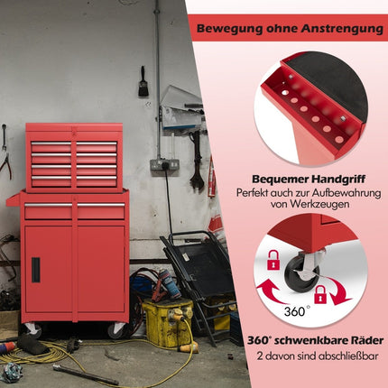 2-in-1 Rollender Werkzeugkasten mit 5 Schubladen, 100 kg Tragkraft