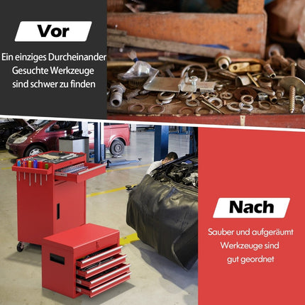 2-in-1 Rollender Werkzeugkasten mit 5 Schubladen, 100 kg Tragkraft