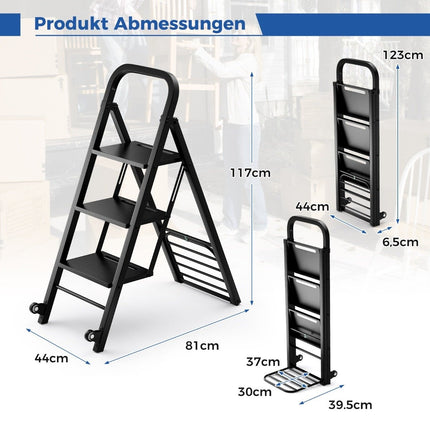2 in 1 Sackkarre &amp; Trittleiter, faltbar, 2 Räder, Handwagen, Metall, Transportkarre, Schwarz
