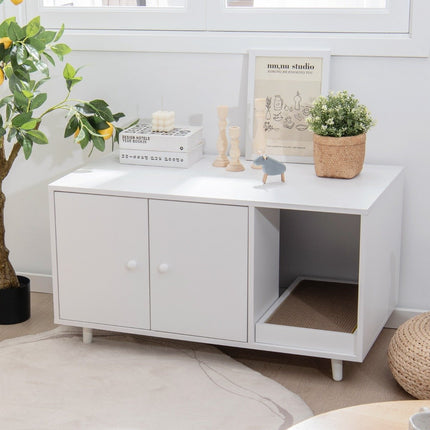 Table d'appoint et meuble pour chat 2 en 1 avec griffoir et bac à litière pour chat 90 x 50 x 50 cm Table basse blanche