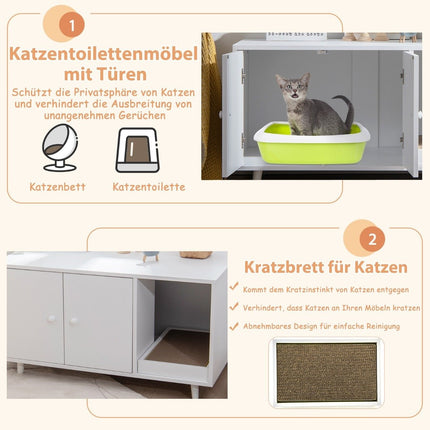 Table d'appoint et meuble pour chat 2 en 1 avec griffoir et bac à litière pour chat 90 x 50 x 50 cm Table basse blanche