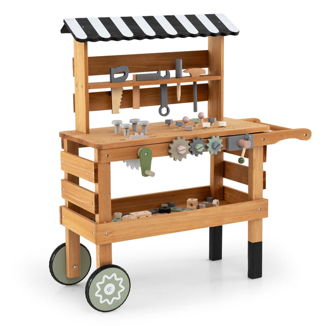 2-in-1 Kinder Holzwagen & Werkbank mit Werkzeug